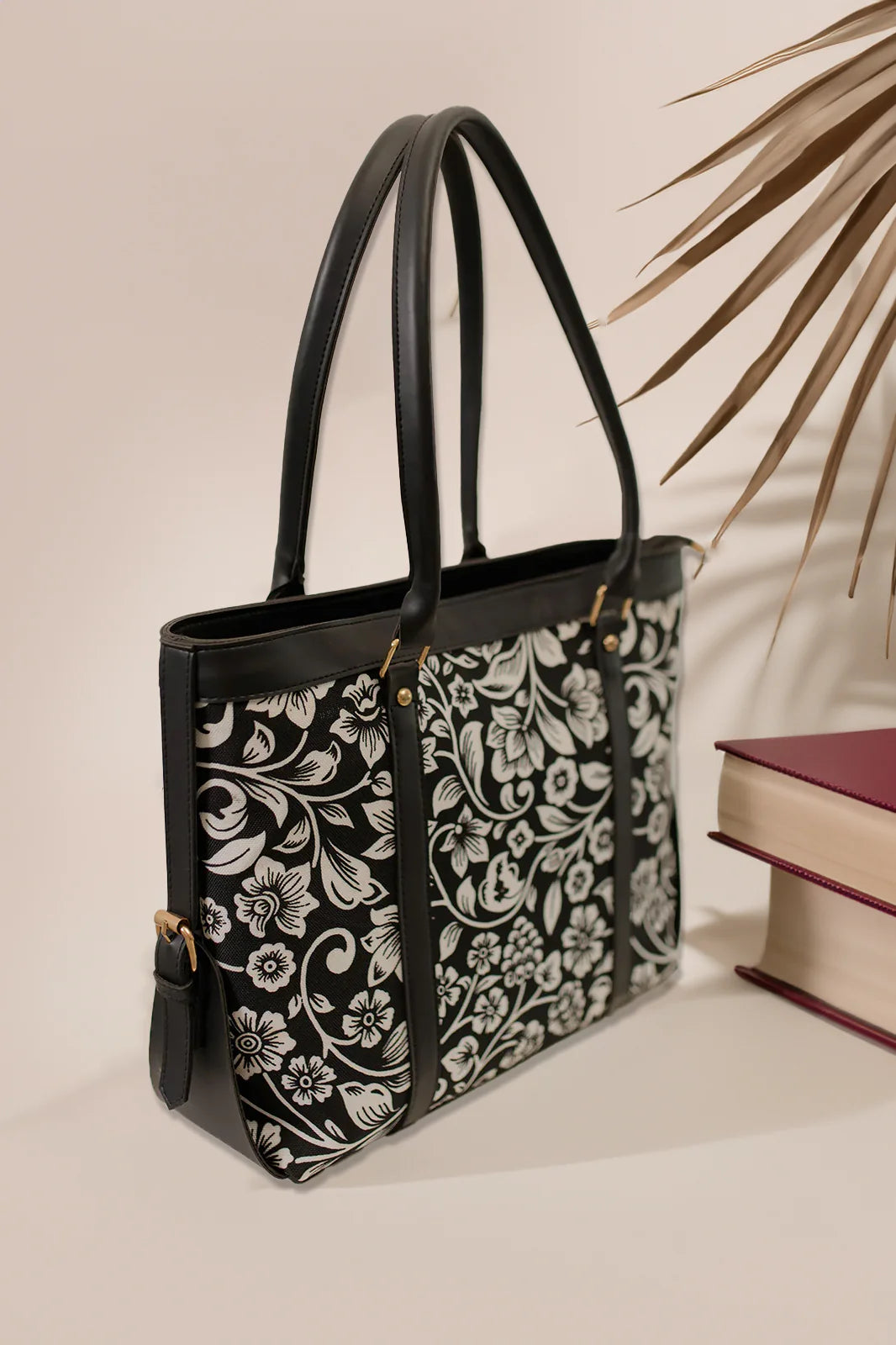 BLACK FLORAL - STRAP CANVAS BAG