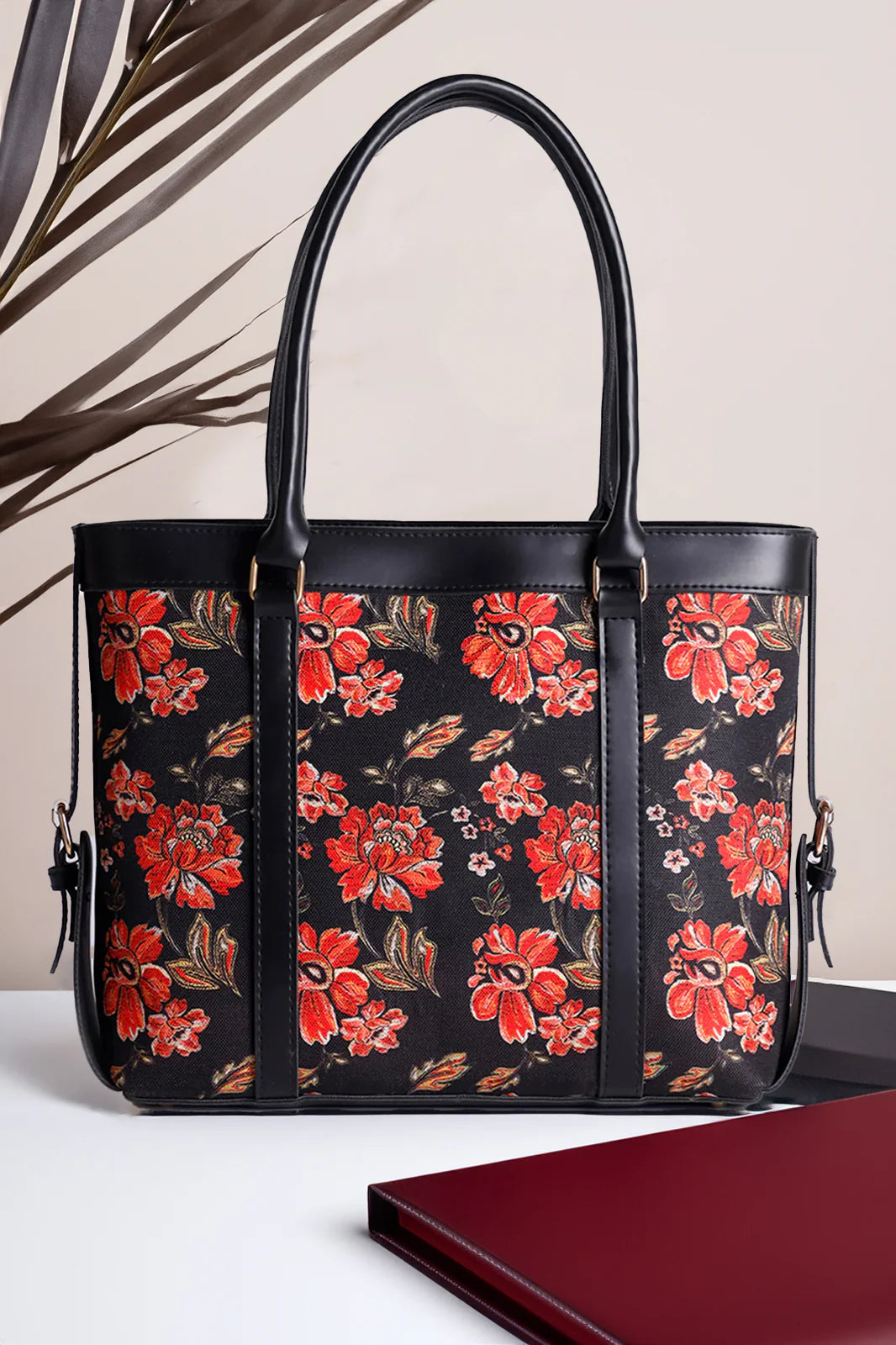 BLACK FLOWER - STRAP CANVAS BAG
