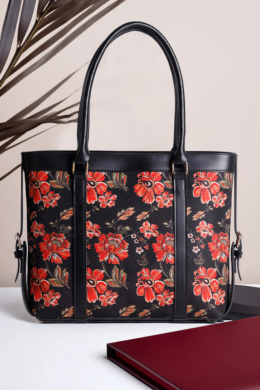 BLACK FLOWER - STRAP CANVAS BAG