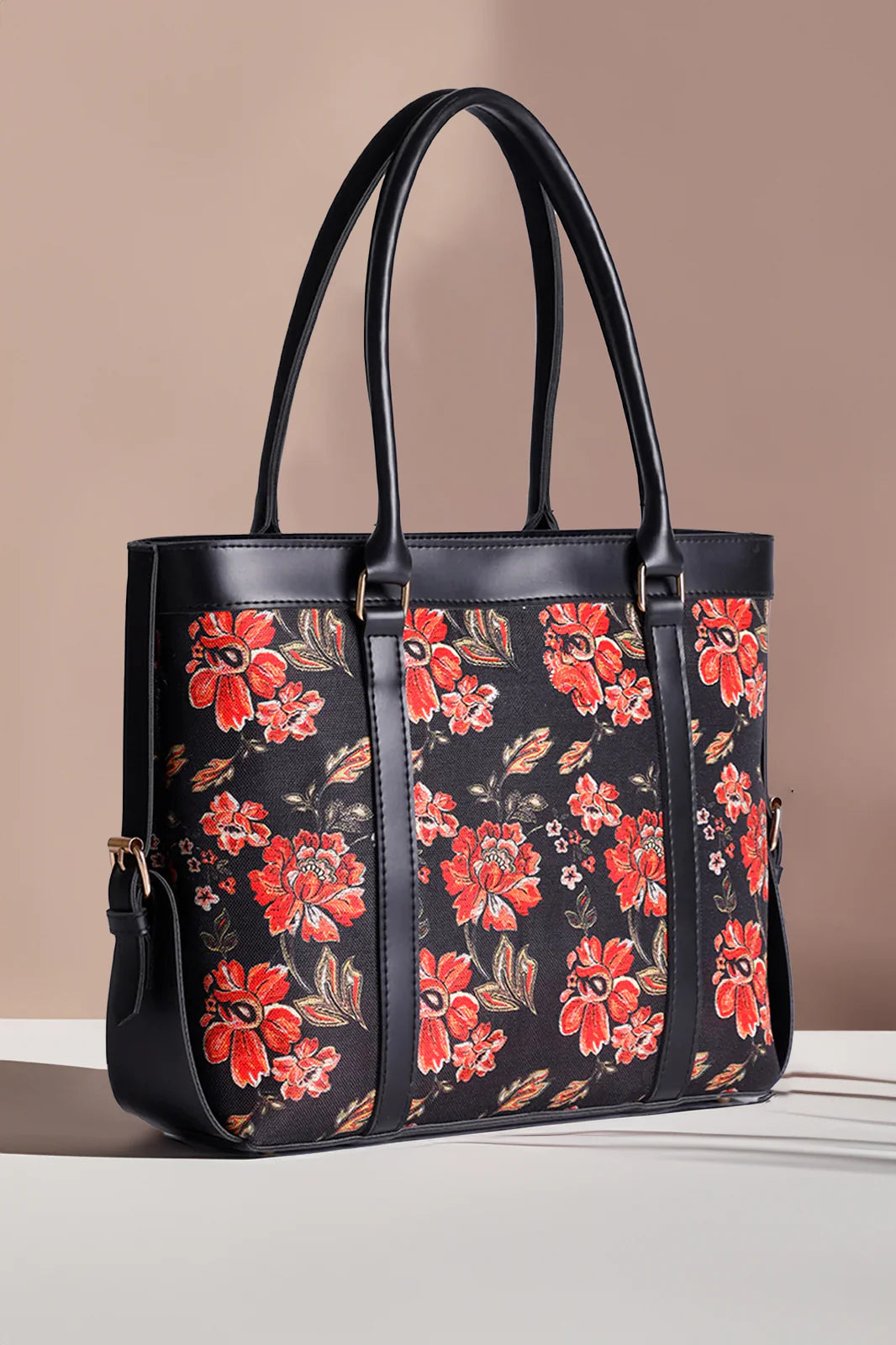 BLACK FLOWER - STRAP CANVAS BAG