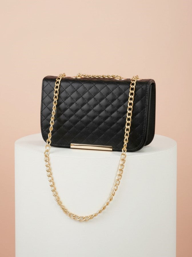 QUILTED SHOULDER BAG - BLACK