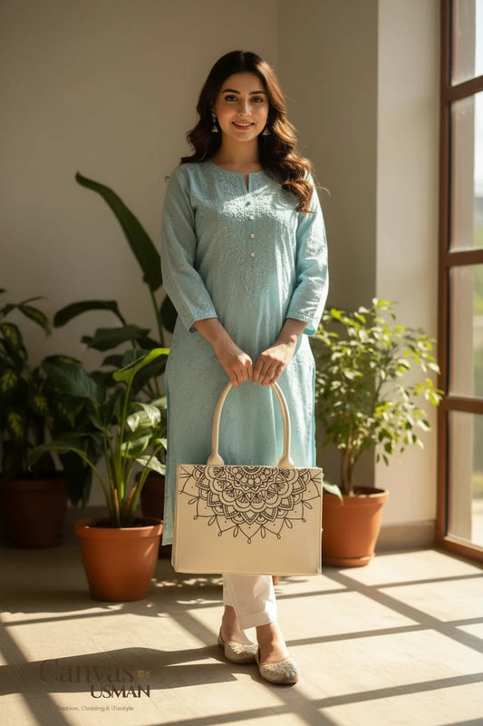 MANDALA LOOP - BEIGE  MINI CANVAS BAG