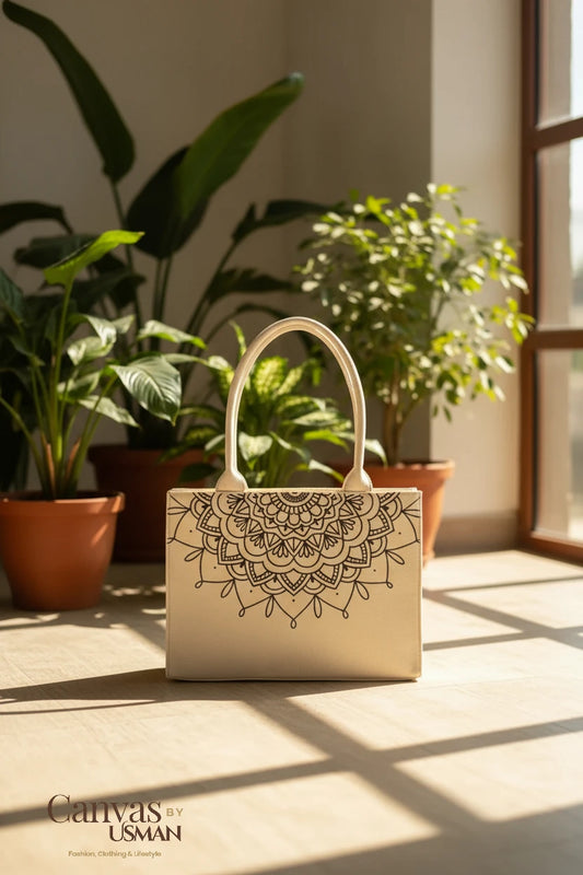 MANDALA LOOP - BEIGE  MINI CANVAS BAG