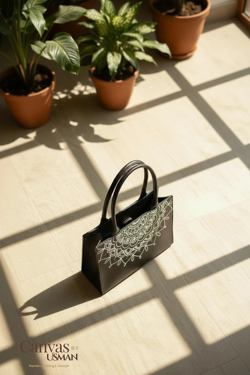 MANDALA LOOP - BLACK MINI CANVAS BAG