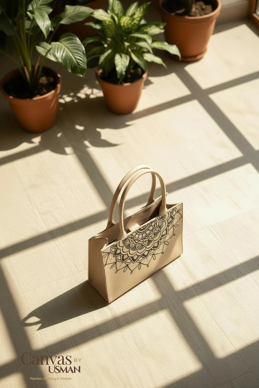 MANDALA LOOP - BEIGE  MINI CANVAS BAG