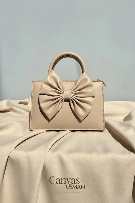 GLOSS BOW HANDBAG - BEIGE