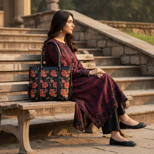 BLACK FLOWER - STRAP CANVAS BAG
