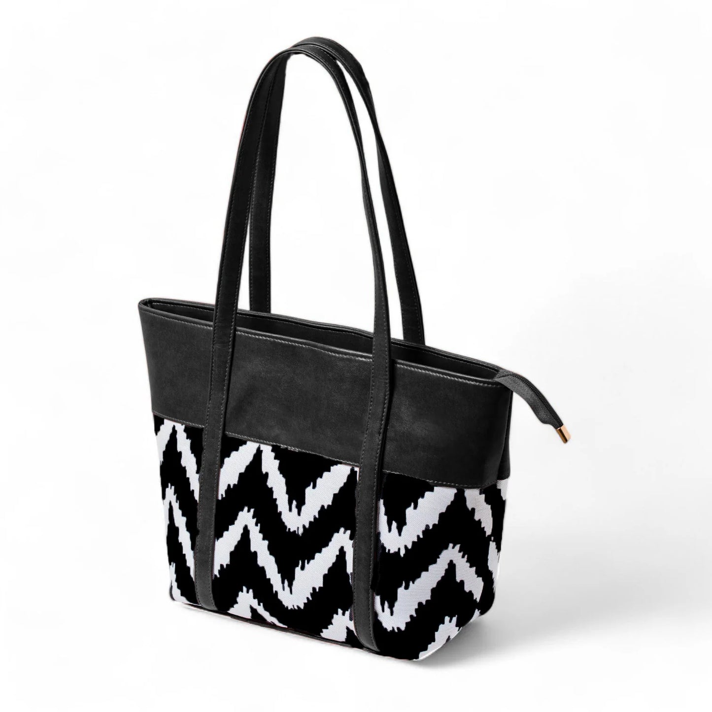 ZIG ZAG LEATHER TOTE - BLACK