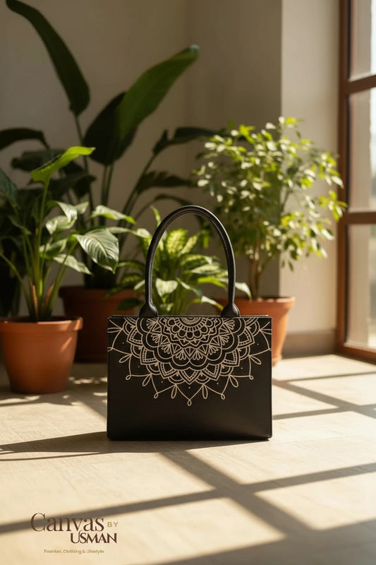 MANDALA LOOP - BLACK MINI CANVAS BAG