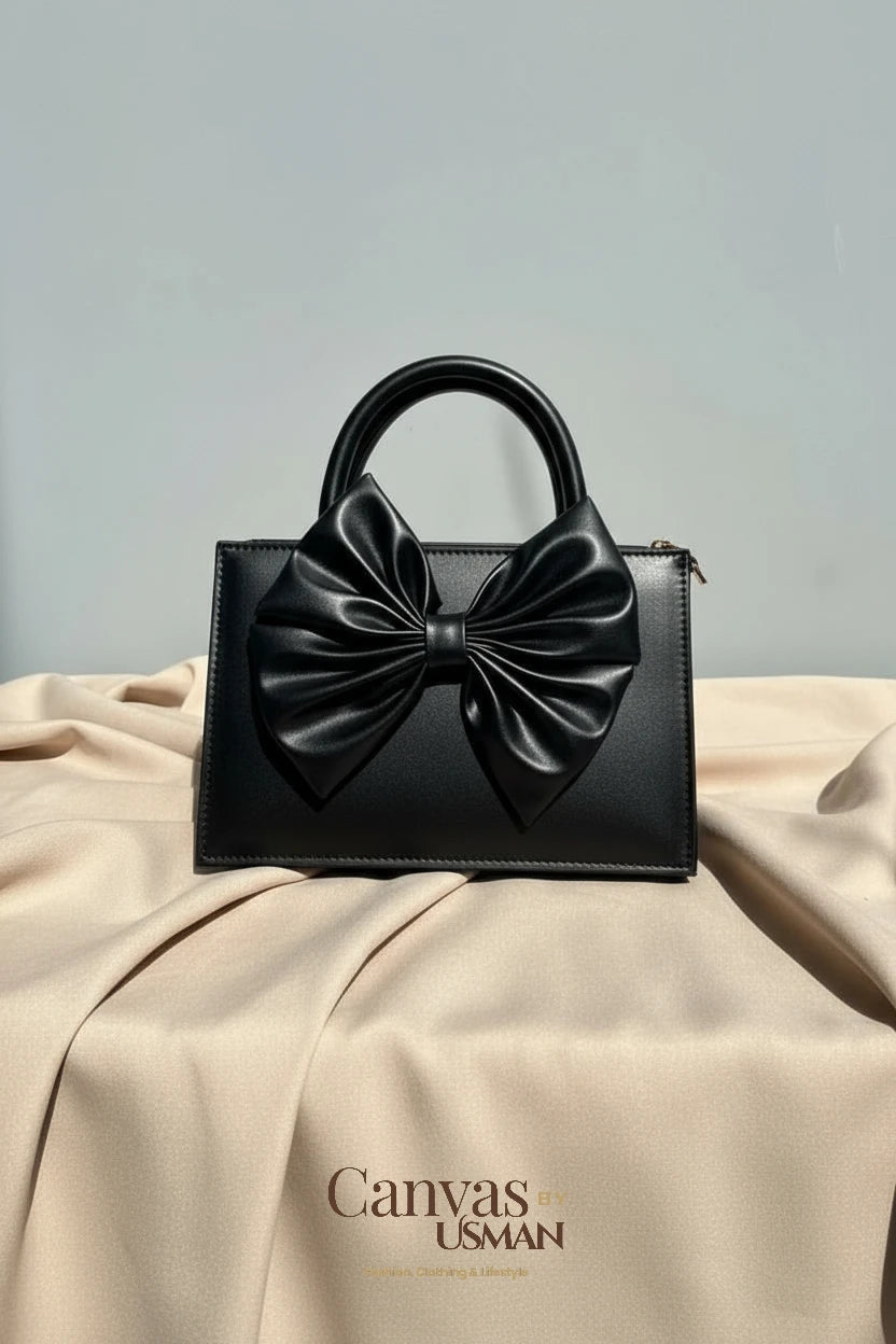 GLOSS BOW HANDBAG - BLACK