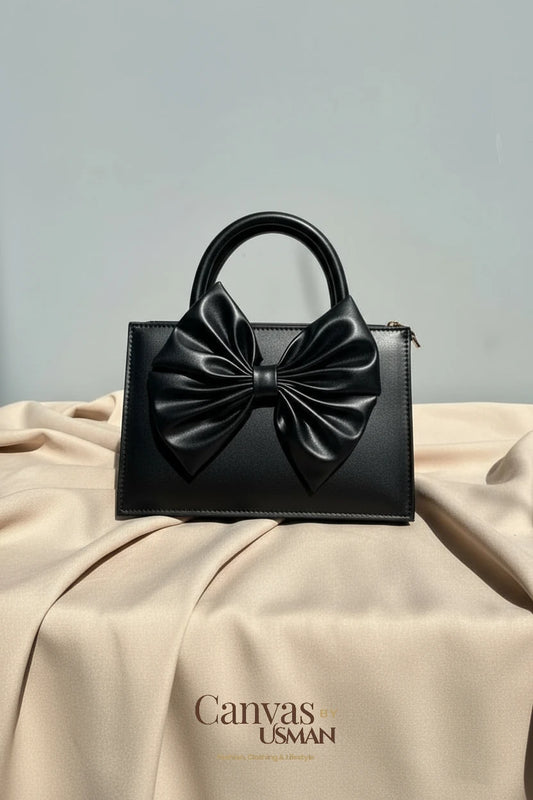 GLOSS BOW HANDBAG - BLACK