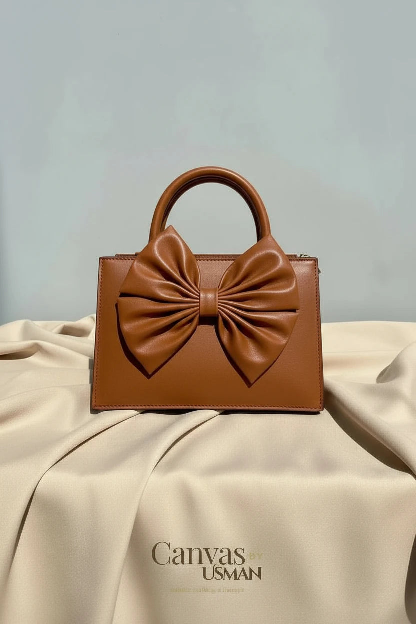 GLOSS BOW HANDBAG - BROWN