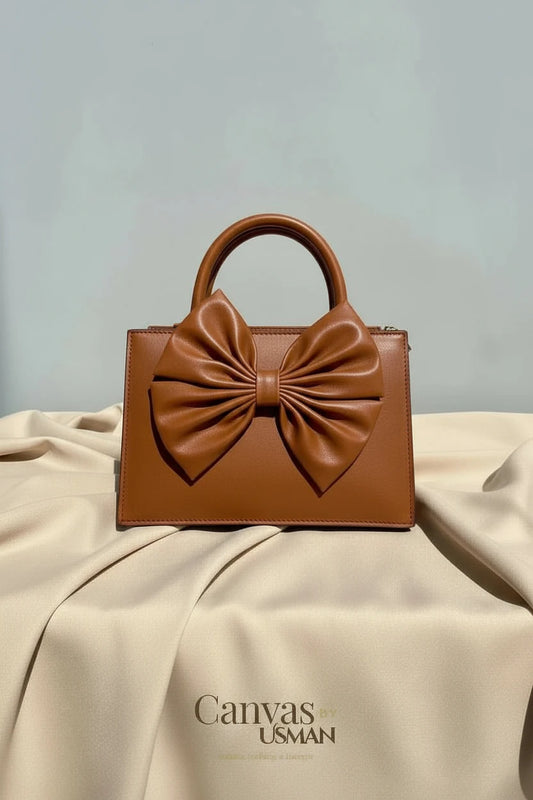 GLOSS BOW HANDBAG - BROWN