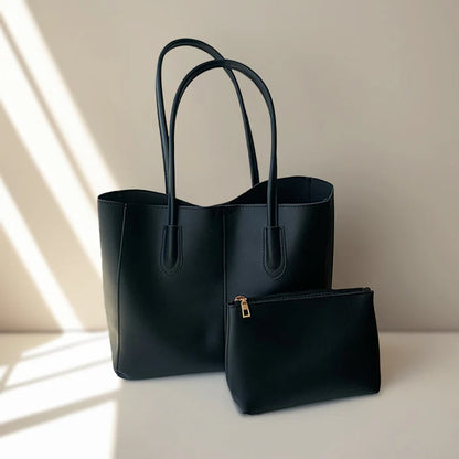 CBU LEATHER TOTE + POUCH - BLACK