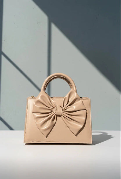 GLOSS BOW HANDBAG - BEIGE