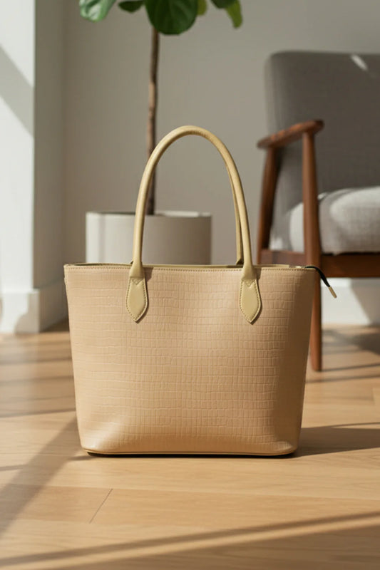 SWIFT ZIP LEATHER TOTE - BEIGE