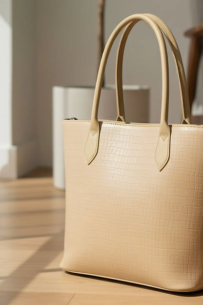 SWIFT ZIP LEATHER TOTE - BEIGE