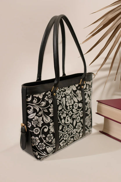 BLACK FLORAL - STRAP CANVAS BAG