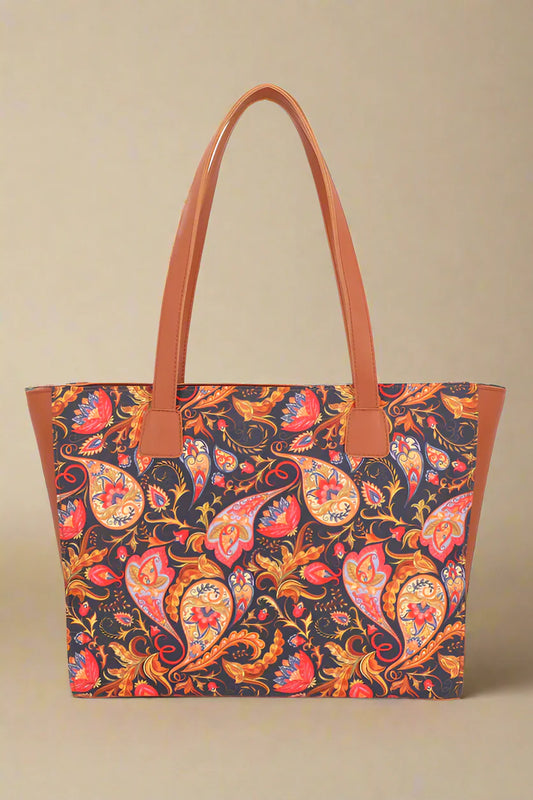 SIDE REXINE CANVAS TOTE - RED LILLY