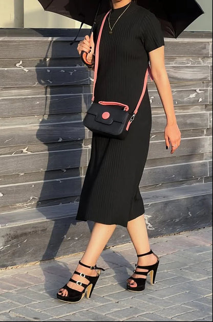 DOT LUXE HANDBAG - BLACK & PINK