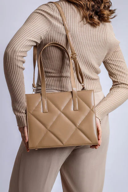 VELORA QUILT TOTE - BEIGE