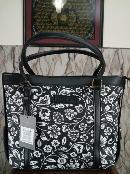 BLACK FLORAL - STRAP CANVAS BAG