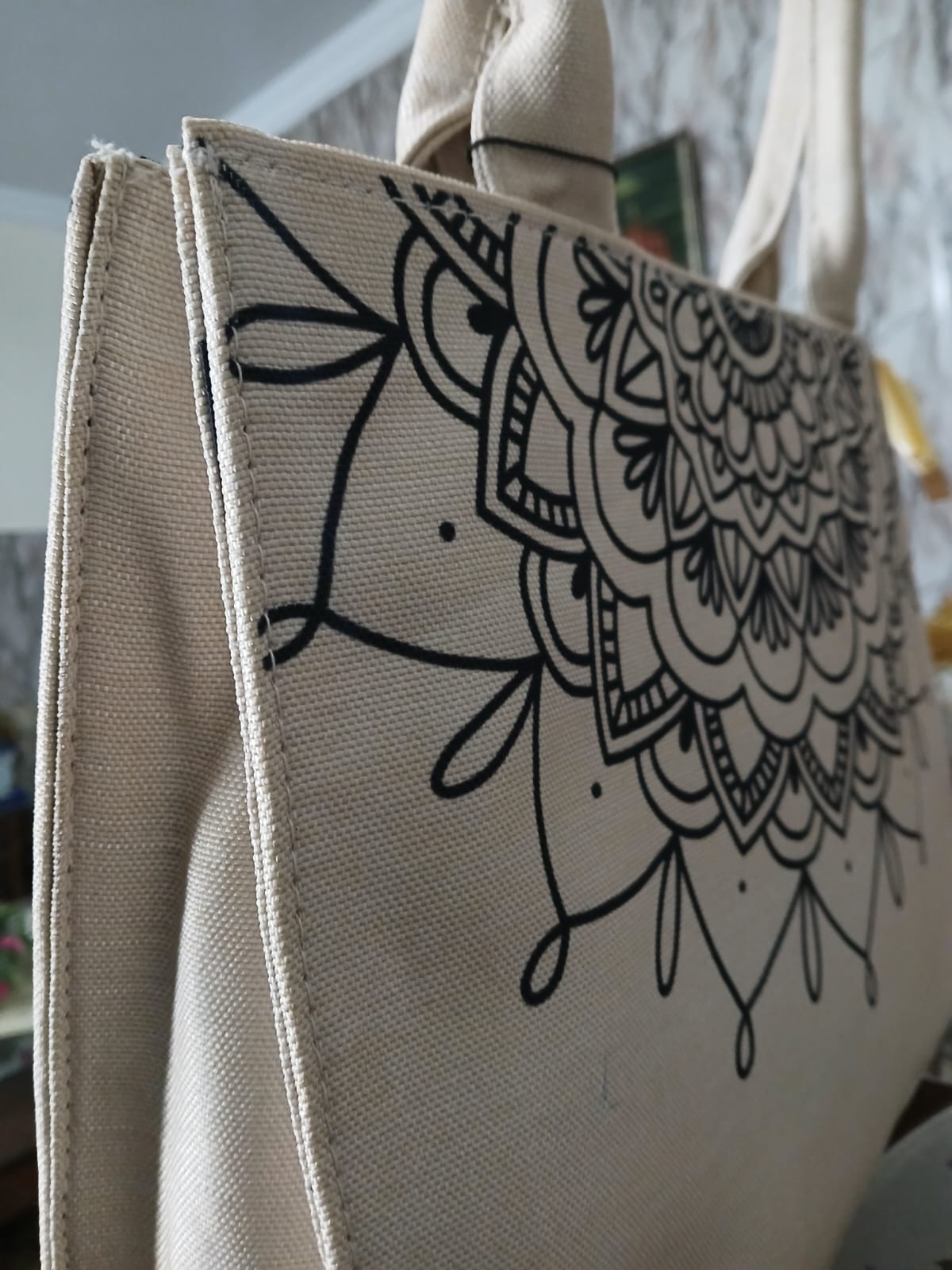 MANDALA LOOP - BEIGE  MINI CANVAS BAG