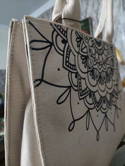 MANDALA LOOP - BEIGE  MINI CANVAS BAG
