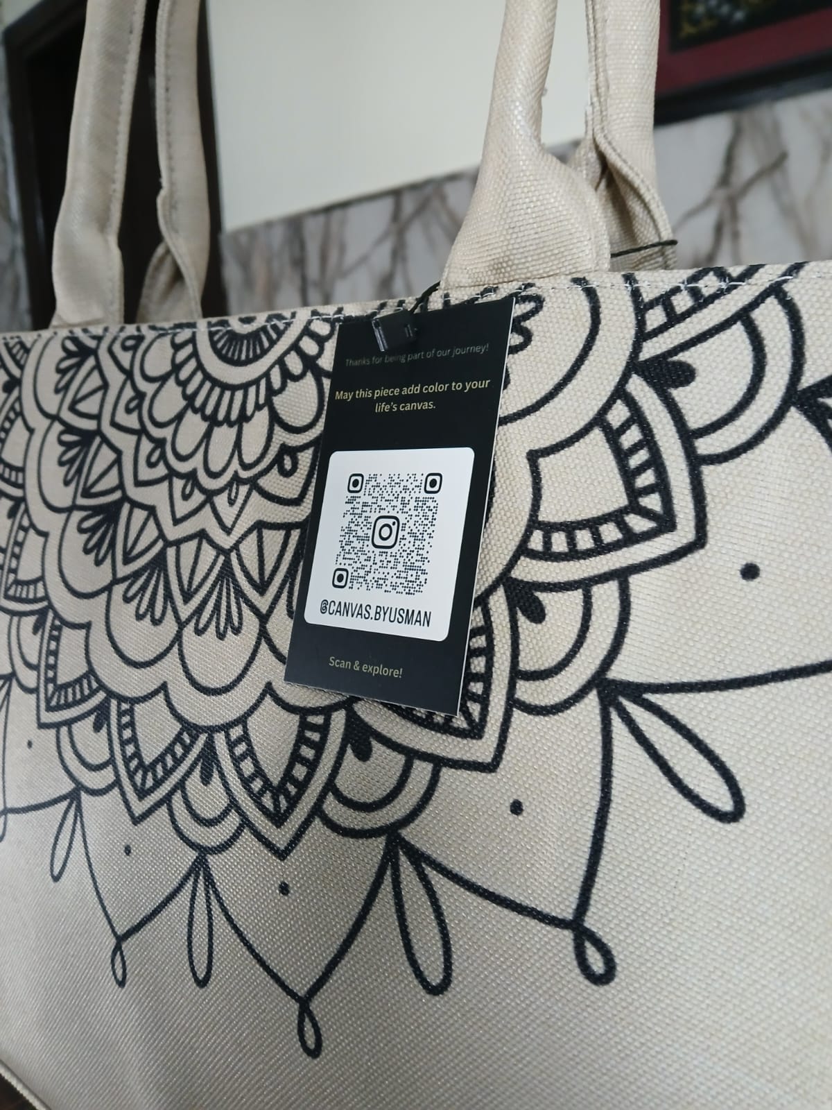 MANDALA LOOP - BEIGE  MINI CANVAS BAG