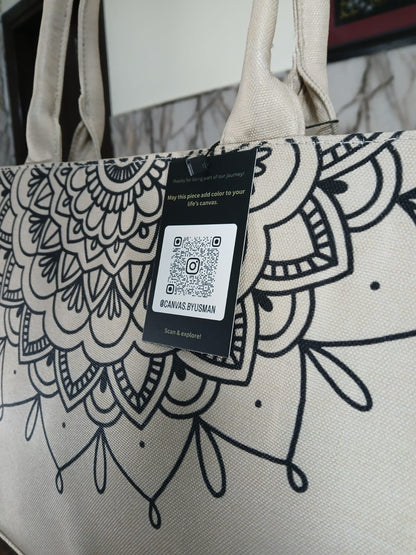 MANDALA LOOP - BEIGE  MINI CANVAS BAG