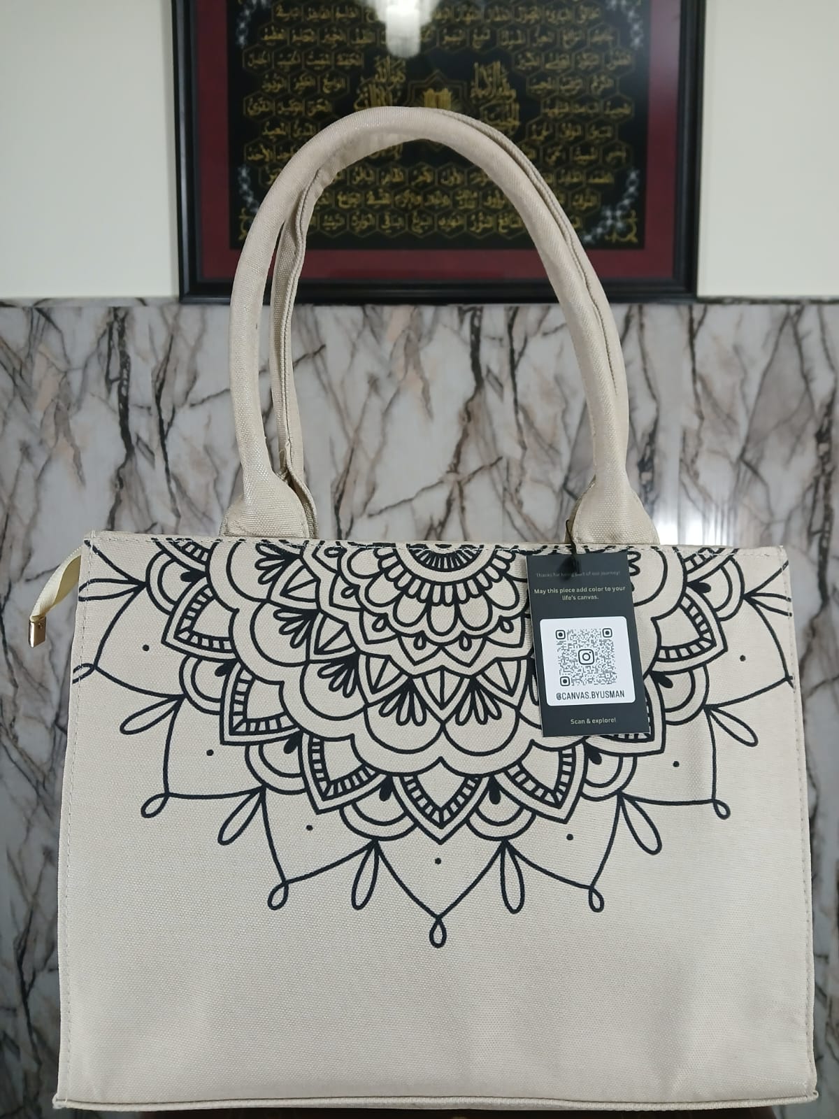 MANDALA LOOP - BEIGE  MINI CANVAS BAG
