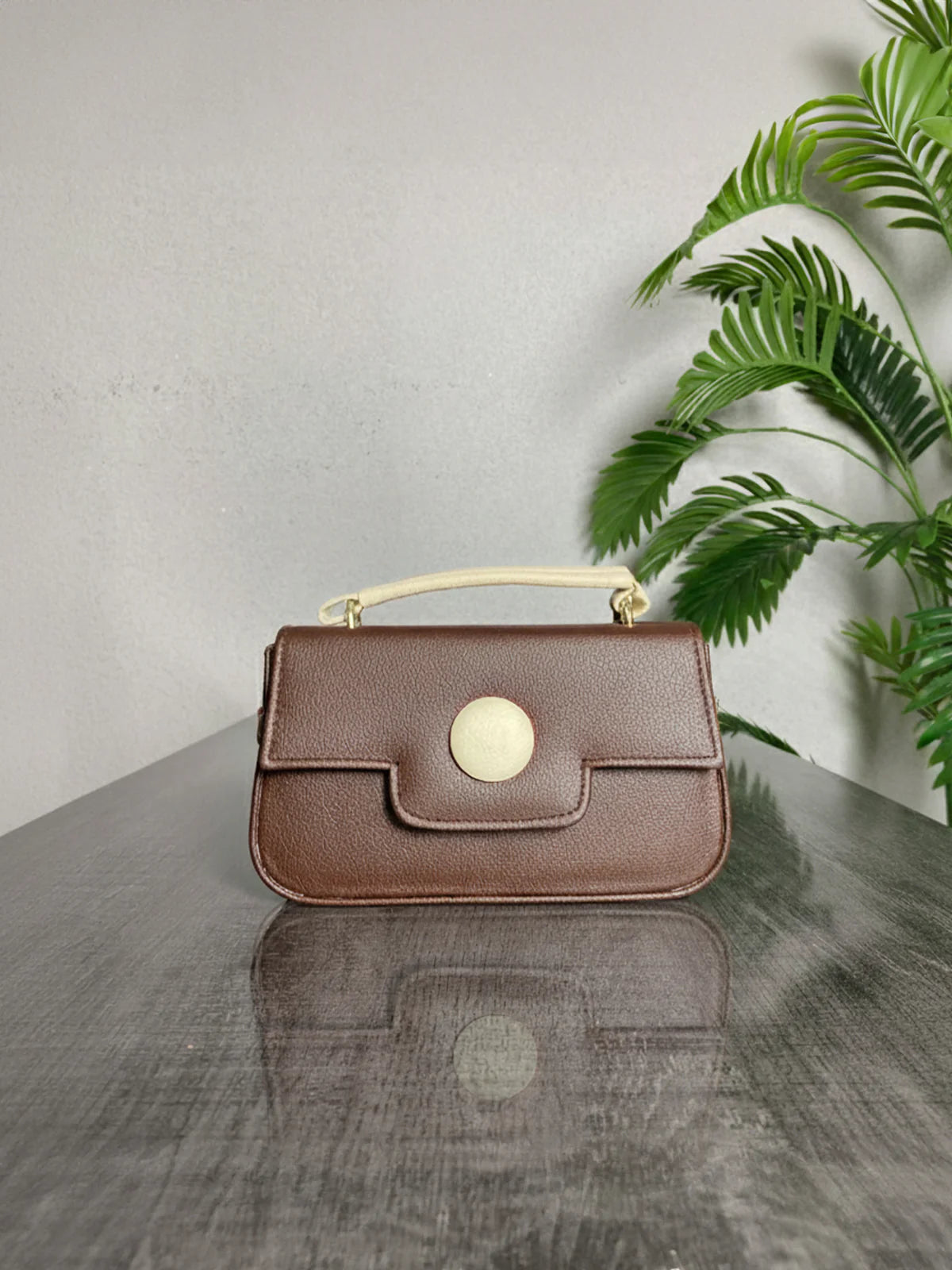 DOT LUXE HANDBAG - BROWN & WHITE