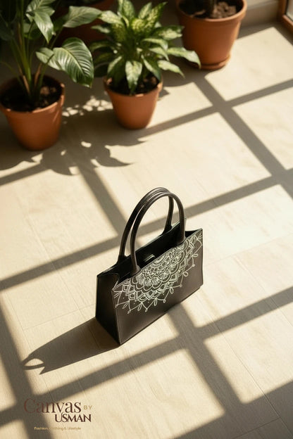 MANDALA LOOP - BLACK MINI CANVAS BAG