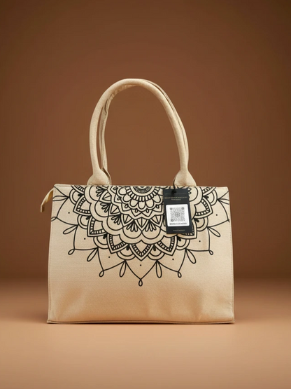 MANDALA LOOP - BEIGE  MINI CANVAS BAG
