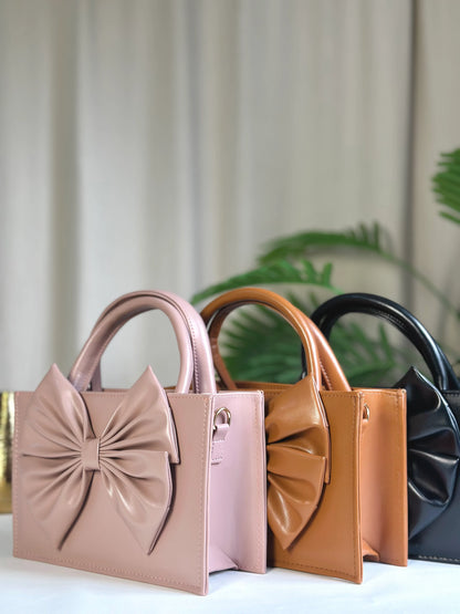 GLOSS BOW HANDBAG - BROWN