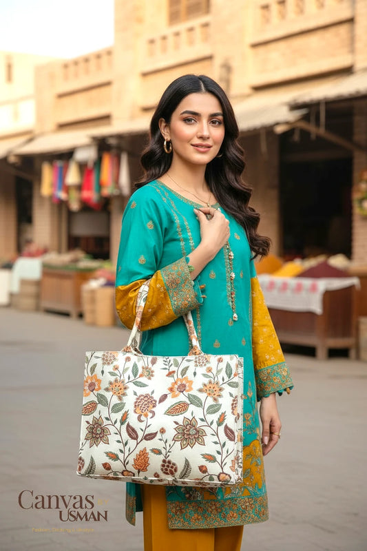 BEIGE MULTIFLOWER - CANVAS BAG