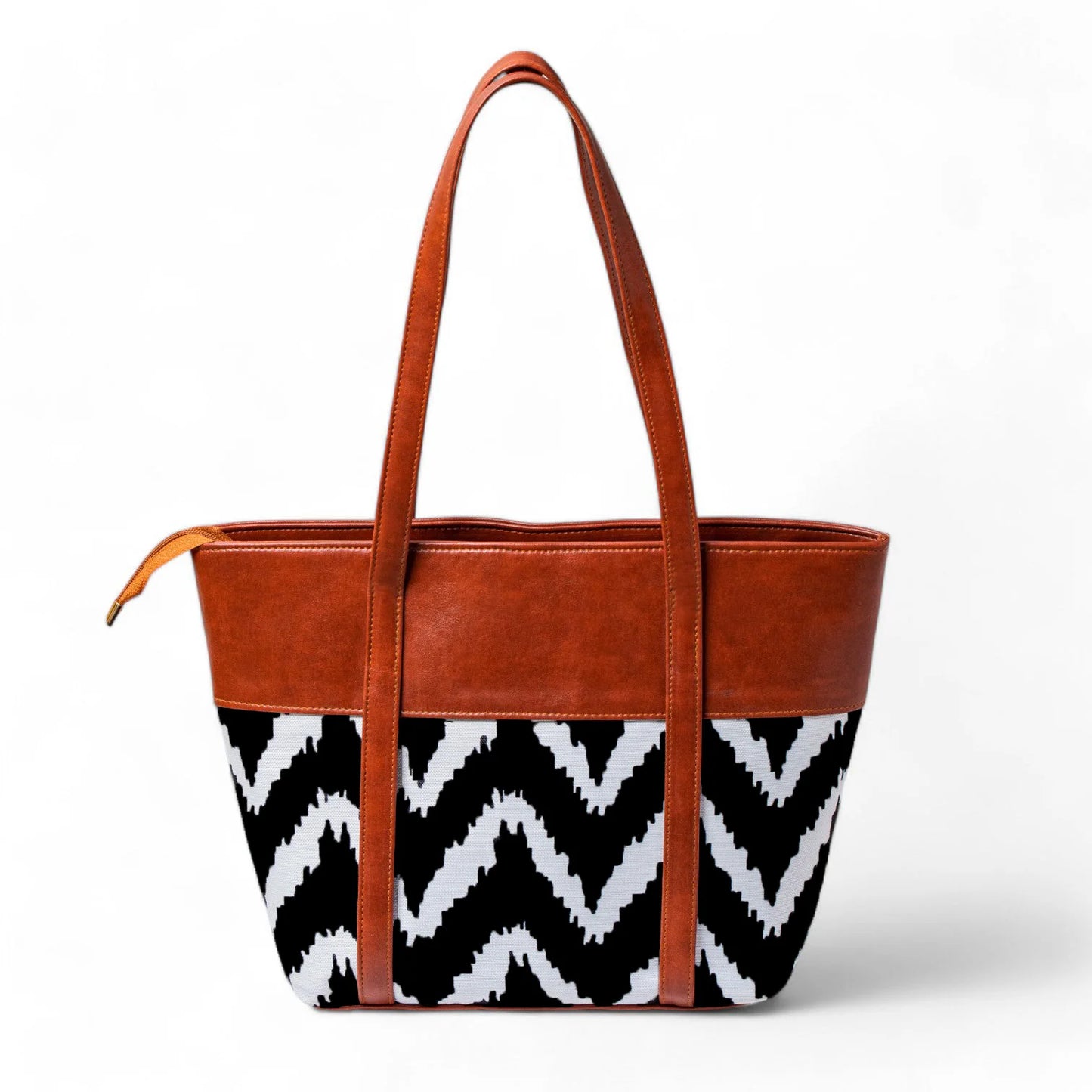 ZIG ZAG LEATHER TOTE - BROWN