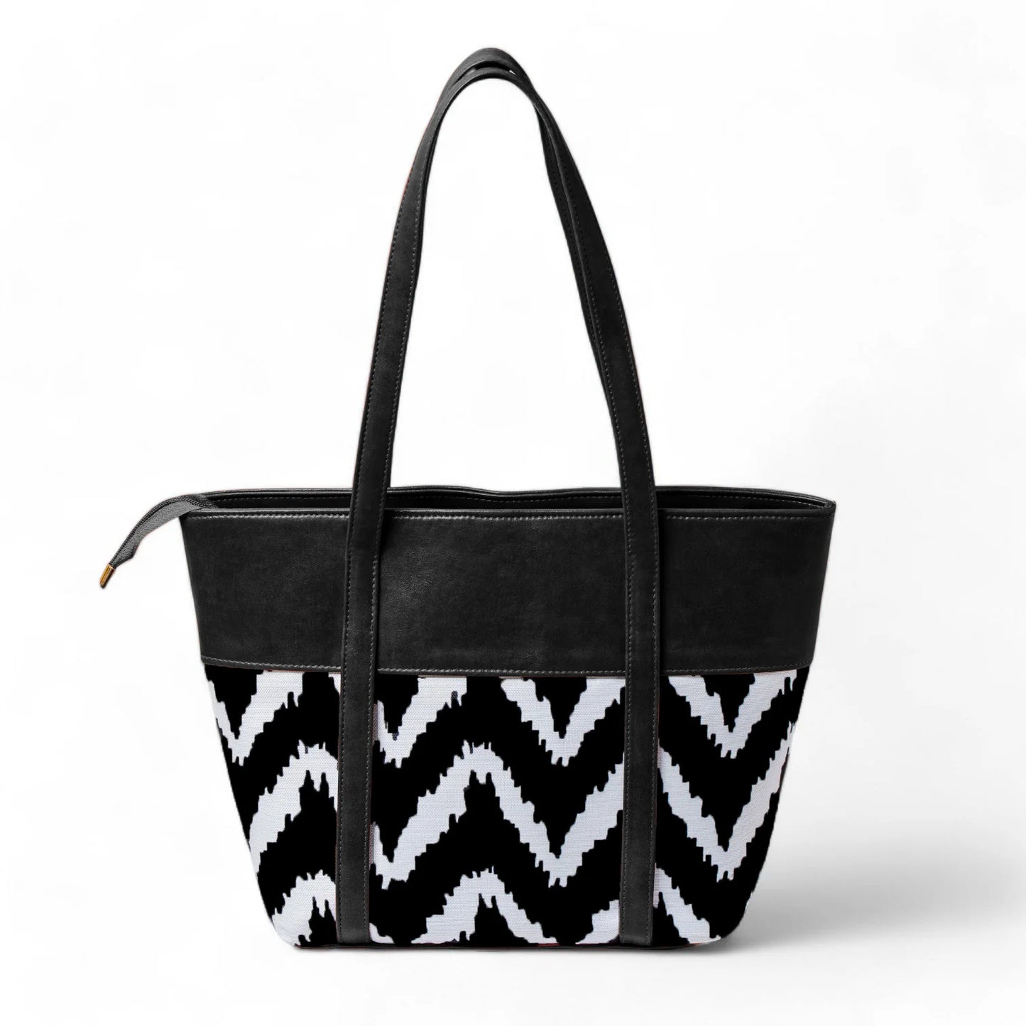 ZIG ZAG LEATHER TOTE - BLACK