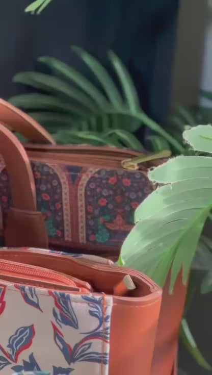 SIDE REXINE CANVAS TOTE - LEAVES