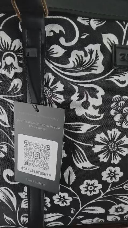BLACK FLORAL - STRAP CANVAS BAG