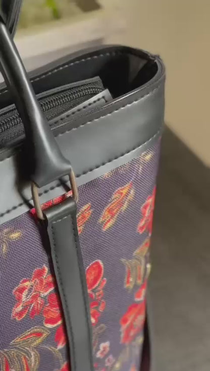 BLACK FLOWER - STRAP CANVAS BAG