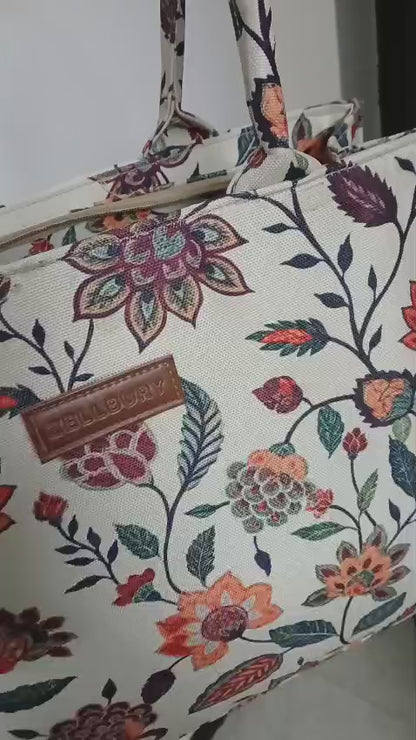 BEIGE MULTIFLOWER - CANVAS BAG